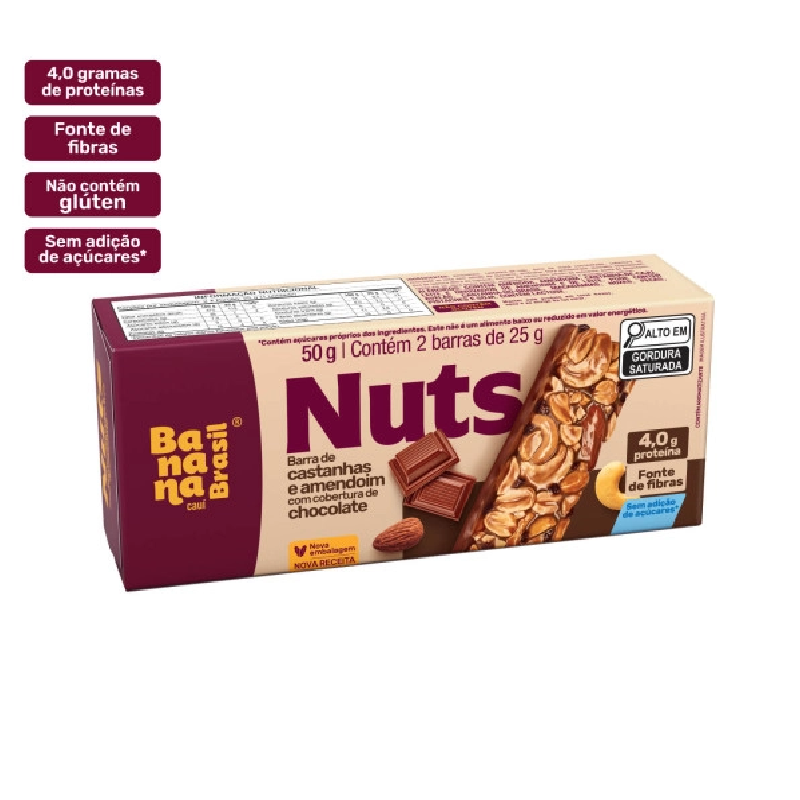 Banana Brasil Nuts - Nuts and Chocolate - Box with 2 Units of 25g